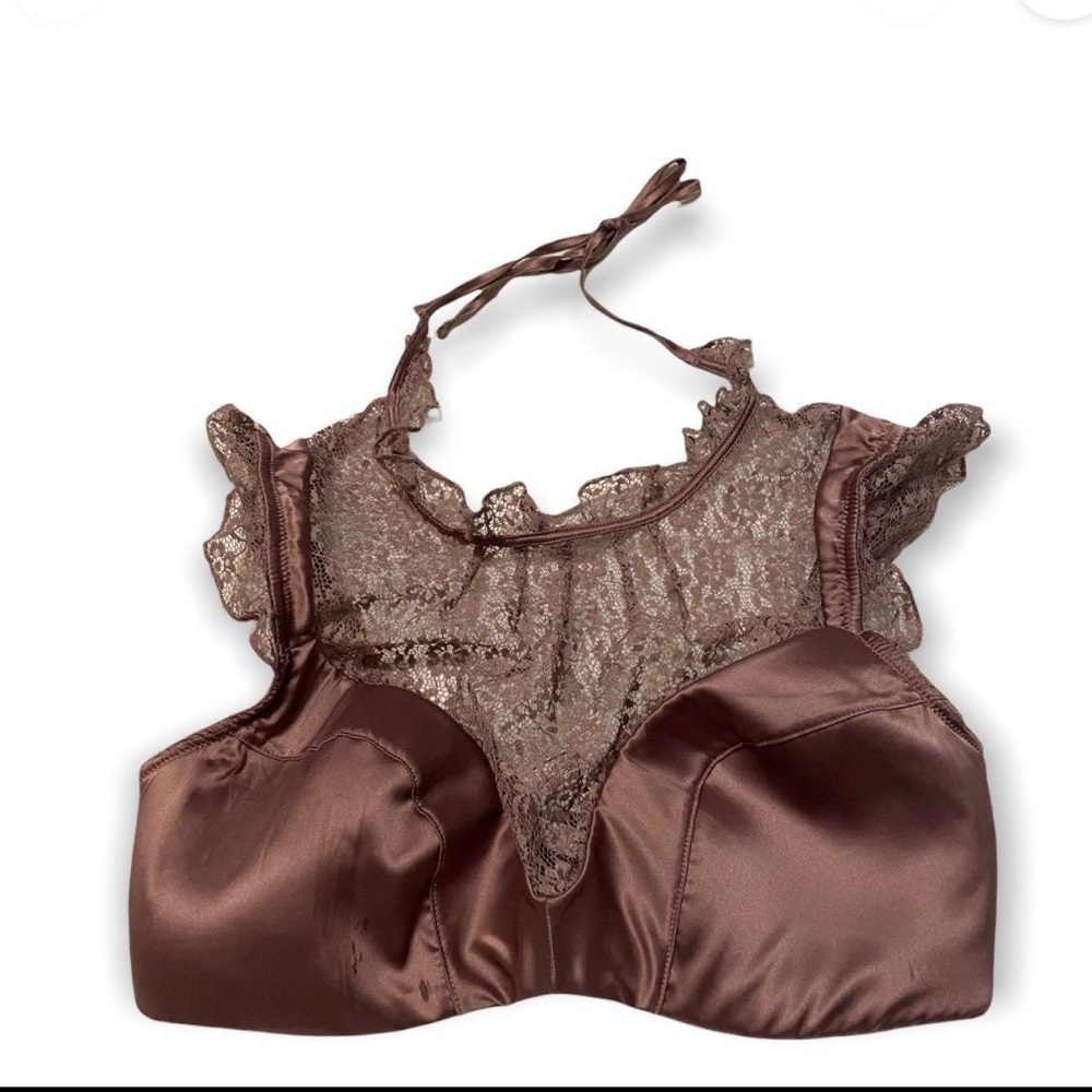 Elegant Brown Lace Halter Bralette Victoria's Secret Dream Angels Bra 34DD NWT